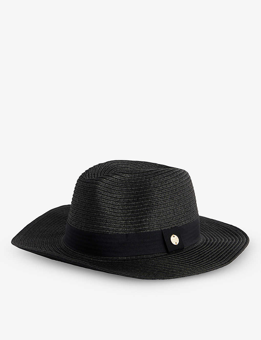 Melissa Odabash Engraved-buckle Paper Fedora Hat In Black/black