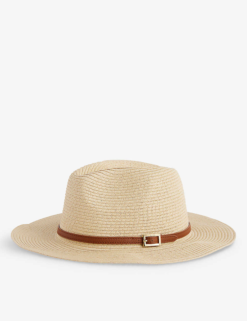 Melissa Odabash Engraved-buckle Paper Fedora Hat In Cream/tan Belt