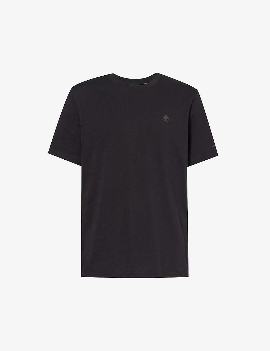 Shop Moose Knuckles Men's Black Satellite Brand-embroidered Cotton T-shirt