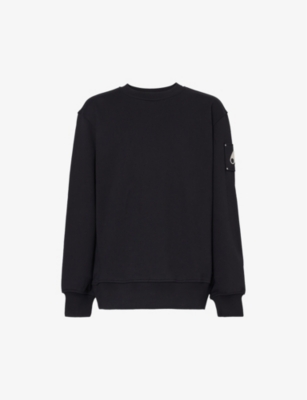 Shop Moose Knuckles Men's Black Hartsfield Brand-motif Cotton-jersey Sweatshirt