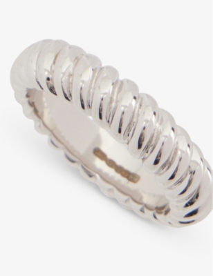 SERGE DENIMES SERGE DENIMES MEN'S SILVER RIPPLE SLIM-BAND RHODIUM-PLATED 925 STERLING SILVER RING