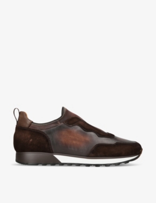 Shop Magnanni Murgon Mica No-lace Leather Low-top Trainers In Dark Brown