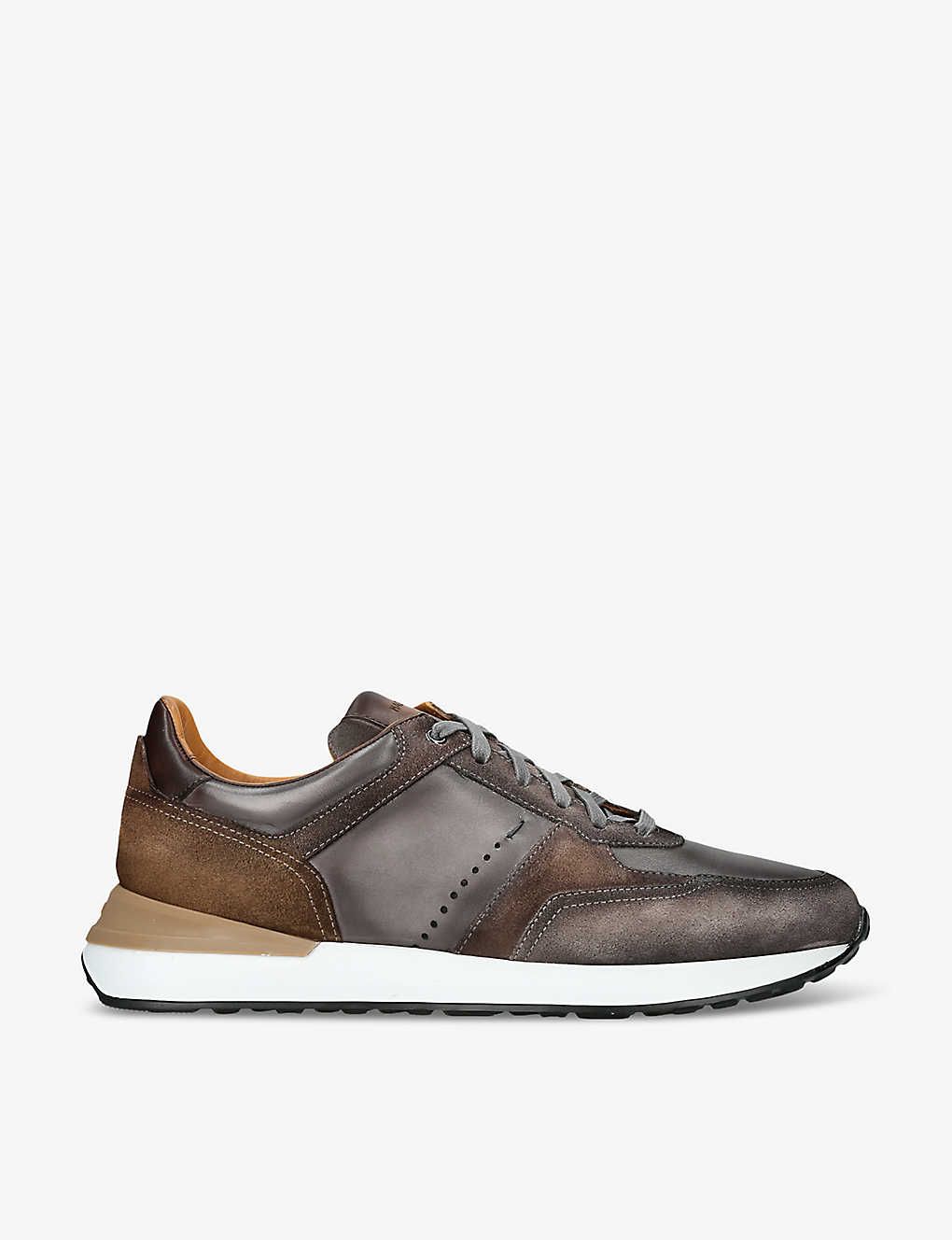 Magnanni Mens Grey Mixed Xl Grafton Leather And Suede Low-top Trainers