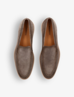 Shop Magnanni Ens  Paraiso Tonal-stitching Suede Loafers In Grey