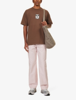 Shop Obey Men's Sepia Icon Brand-print Cotton-jersey T-shirt