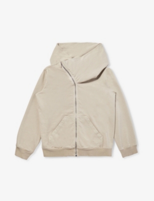 RICK OWENS RICK OWENS BOYS PEARL KIDS MOUNTAIN ASYMMETRIC-ZIP COTTON-JERSEY HOODY 6-12 YEARS