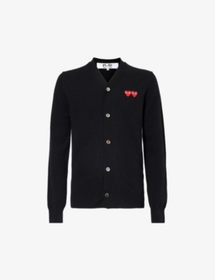 Comme Des Garçons Play Comme Des Garcons Play Mens Black Logo-embroidered V-neck Wool-knit Cardigan