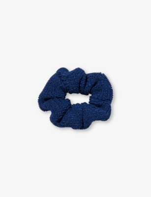 Hunza G Crinkled Stretch-woven Scrunchie In Navy/silver