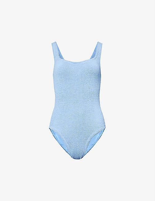 HUNZA G: Square-neck seersucker swimsuit