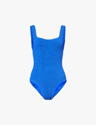 Hunza G Womens Royal Blue Square-neck Seersucker Swimsuit