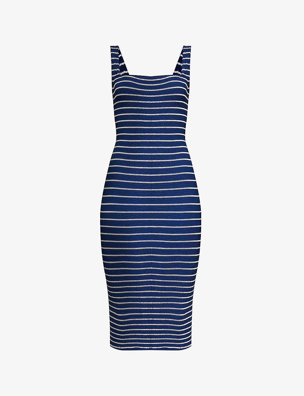 Shop Hunza G Striped Square-neck Recycled Polyester-blend Mini Dress In Navy/white