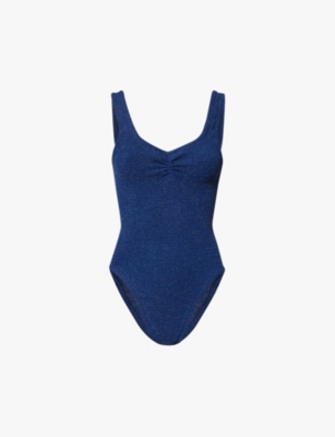 HUNZA G - Ruched metallic-weave swimsuit | Selfridges.com