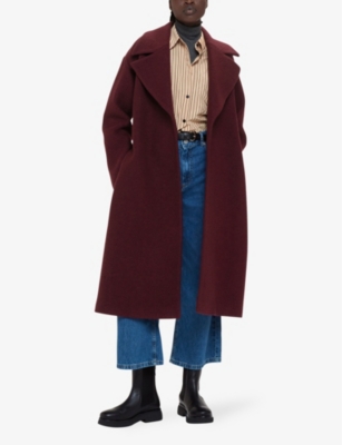 Shop Whistles Women's Plum/claret Lorna Tie-waist Relaxed-fit Wool Coat In Purple