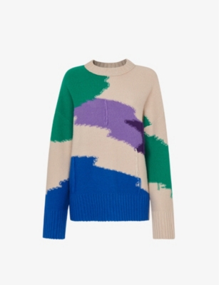 Whistles Womens Multi-coloured Tasselled Brushmark-pattern Wool-blend Jumper