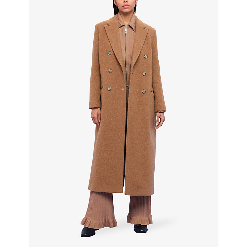 Shop Whistles Women's Tan Point-collar Double-breasted Textured-wool Coat