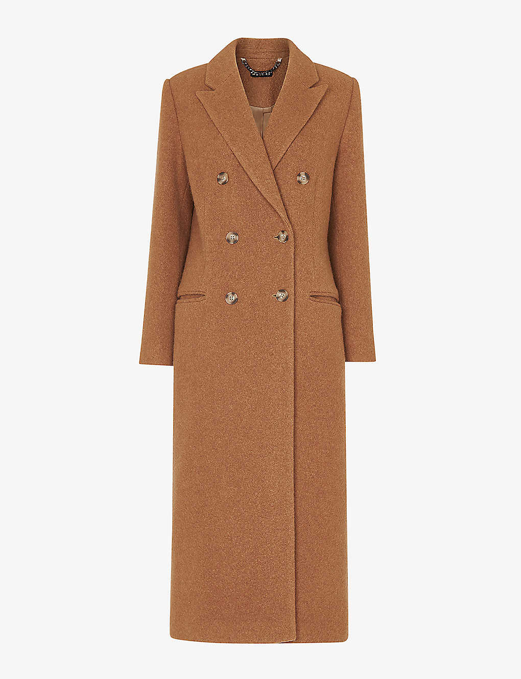 Whistles Womens Tan Point-collar Double-breasted Textured-wool Coat