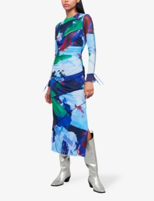 Shop Whistles Women's Brushmark Graphic-print Stretch-mesh Midi Dress In Multi-coloured