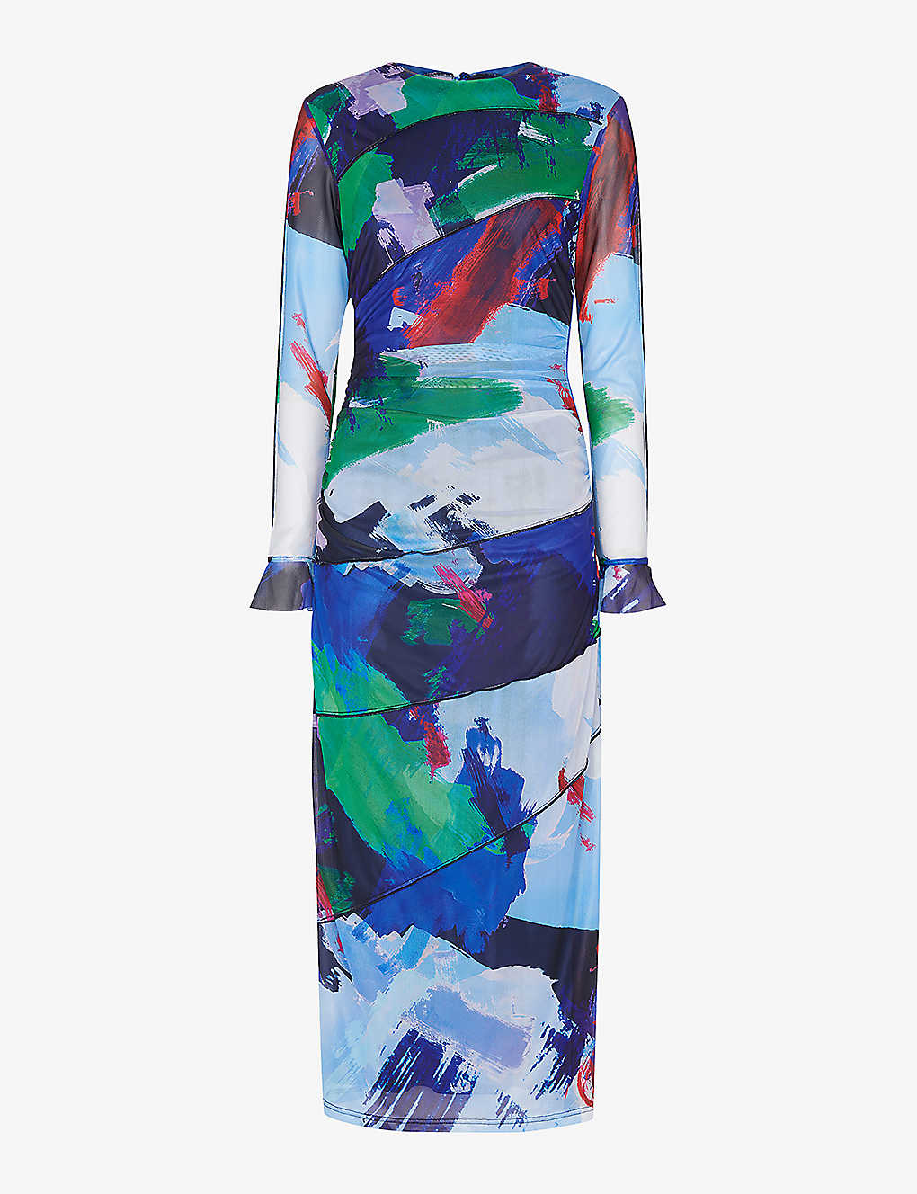 Whistles Womens Multi-coloured Brushmark Graphic-print Stretch-mesh Midi Dress