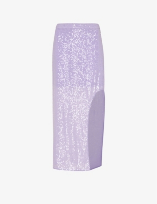 Whistles Womens Lilac Lio Split-hem Sequin-embellished Midi Skirt