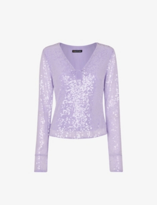 Whistles Womens Lilac Nola Tie-front Sequin-embellished Top In Lilac