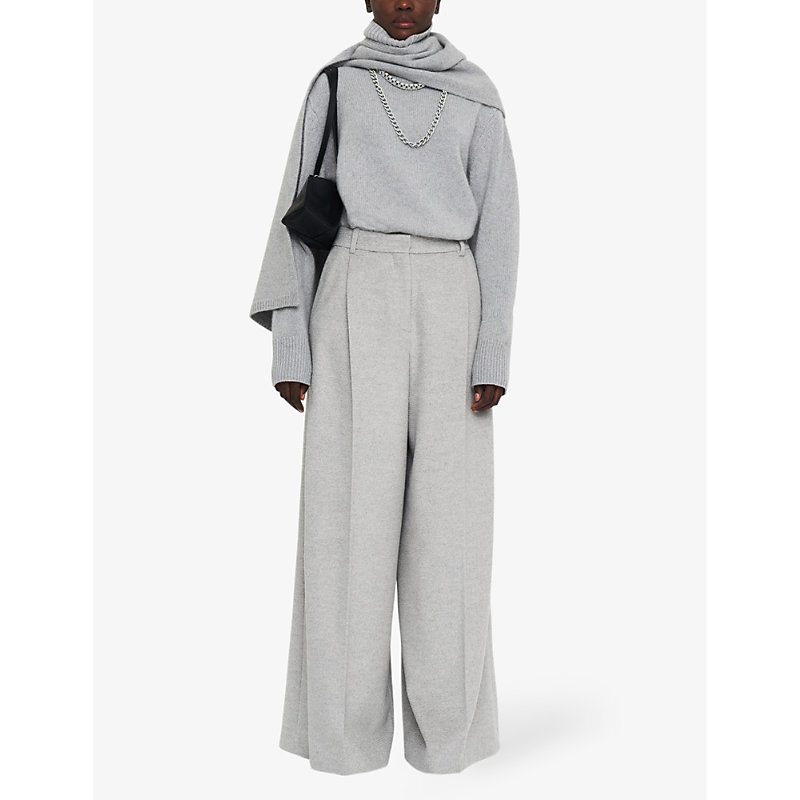 Shop Joseph Women's Light Grey Melange Primrose Pleated Wide-leg Mid-rise Wool-blend Trousers