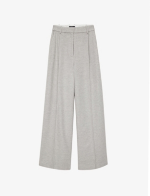 Shop Joseph Women's Light Grey Melange Primrose Pleated Wide-leg Mid-rise Wool-blend Trousers