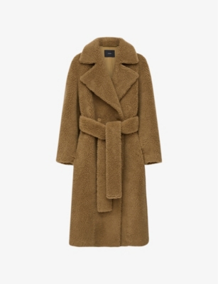 Joseph Sherpa Cabanis Camel Hair And Silk Coat In Khaki