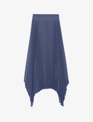 Joseph Womens Cloudy Blue Ade High-rise Pleated Wool-blend Midi Skirt In Cloudy Blue
