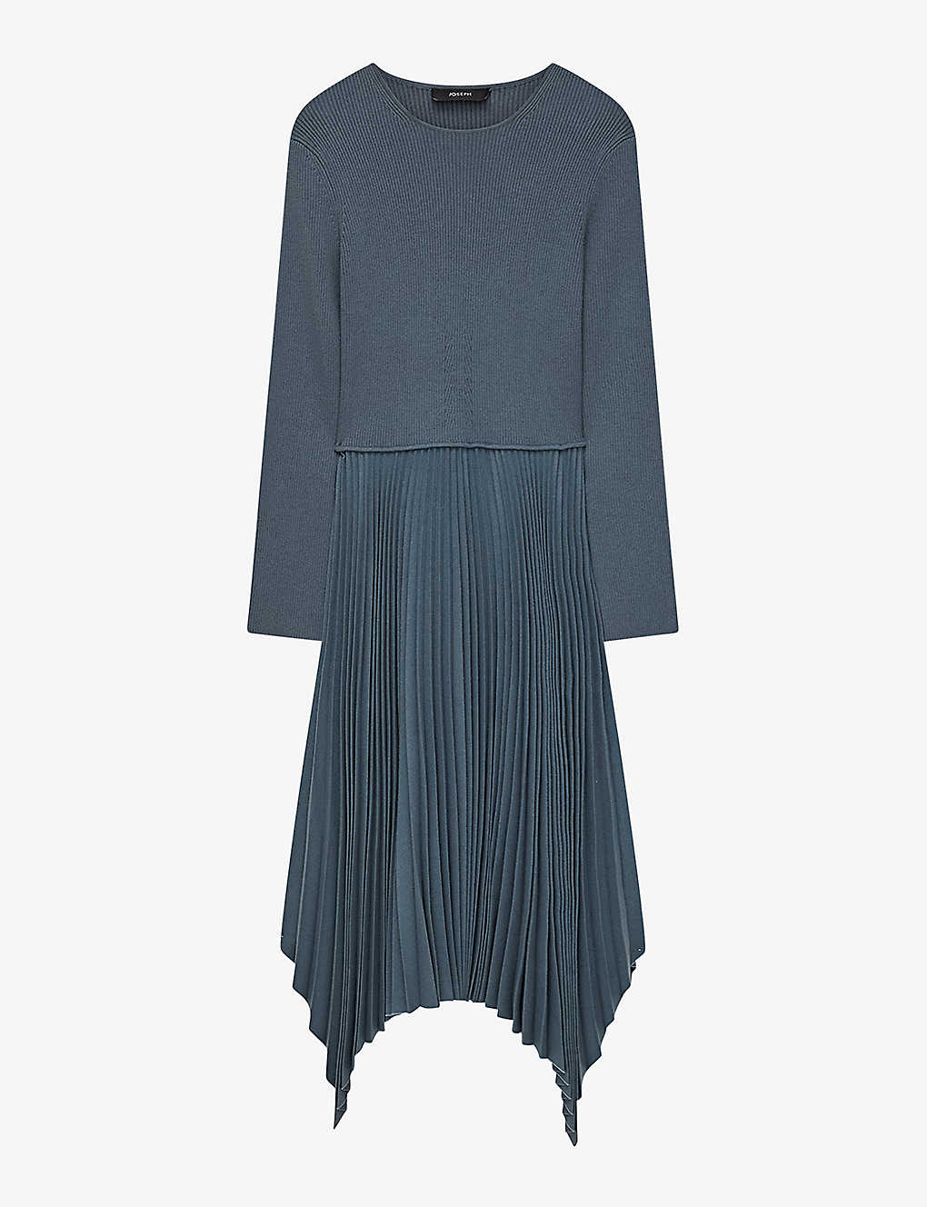 Joseph Deron Pleated Asymmetric Wool Dress In Cloudy Blue