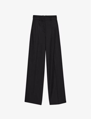 JOSEPH JOSEPH WOMEN'S BLACK ALANA WIDE-LEG MID-RISE STRETCH WOOL-BLEND TROUSERS