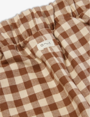 Shop Organic Zoo Brown Kids Gingham Relaxed-fit Organic-cotton Trousers 6 Months - 4 Years