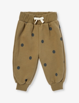 Organic Zoo Babies'  Olive Olive Dots Polka Dot-pattern Organic Cotton-jersey Jogging Bottoms 3 Months-3 Year In Khaki/olive