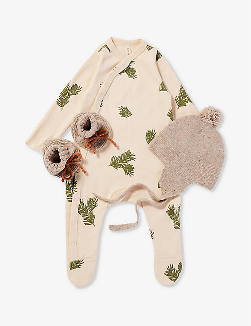 ORGANIC ZOO: Forest three piece organic-cotton and wool gift set 0-12 months