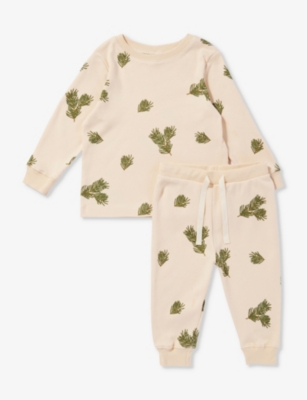 Organic Zoo Babies'  Beige Pine Forest Leaf-print Organic-cotton Pyjama Set 1-4 Years