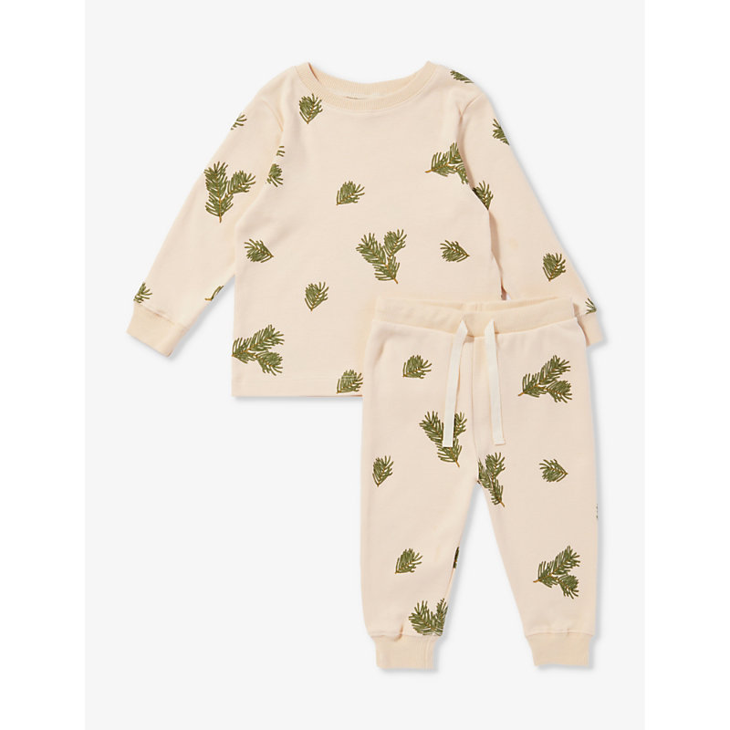 Organic Zoo Babies'  Beige Pine Forest Leaf-print Organic-cotton Pyjama Set 1-4 Years