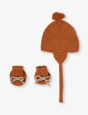 ORGANIC ZOO: Peacan knitted three piece wool gift set 0-12 months