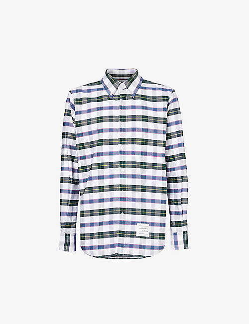 THOM BROWNE: Checked brand-appliqué regular-fit cotton shirt