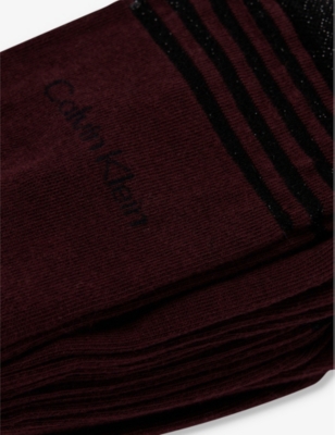 Shop Calvin Klein Womens Burgundy Branded Crew-length Pack Of Four Cotton-blend Socks