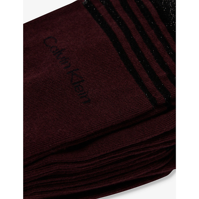 Shop Calvin Klein Womens Burgundy Branded Crew-length Pack Of Four Cotton-blend Socks