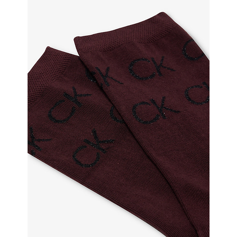 Shop Calvin Klein Branded Crew-length Cotton-blend Socks Gift Box In Burgundy