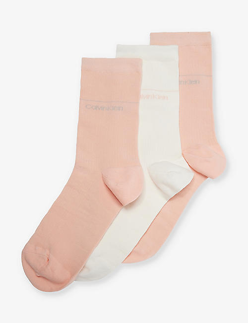 CALVIN KLEIN: Branded-print pack of three cotton-blend socks