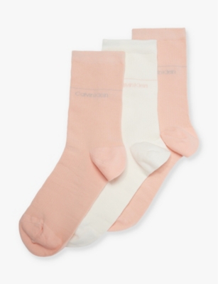 CALVIN KLEIN - Branded-print pack of three cotton-blend socks