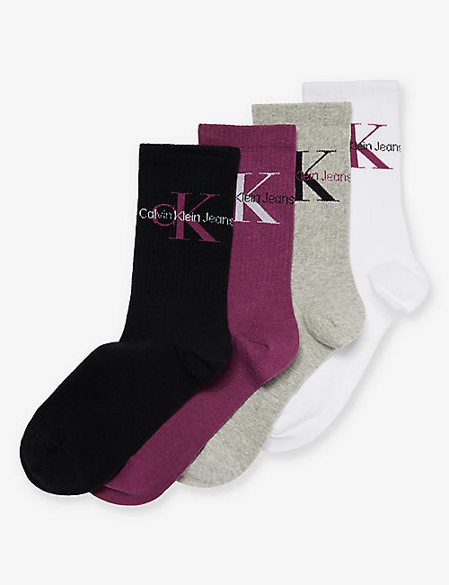 CALVIN KLEIN：品牌标识棉混纺中筒袜四双装
