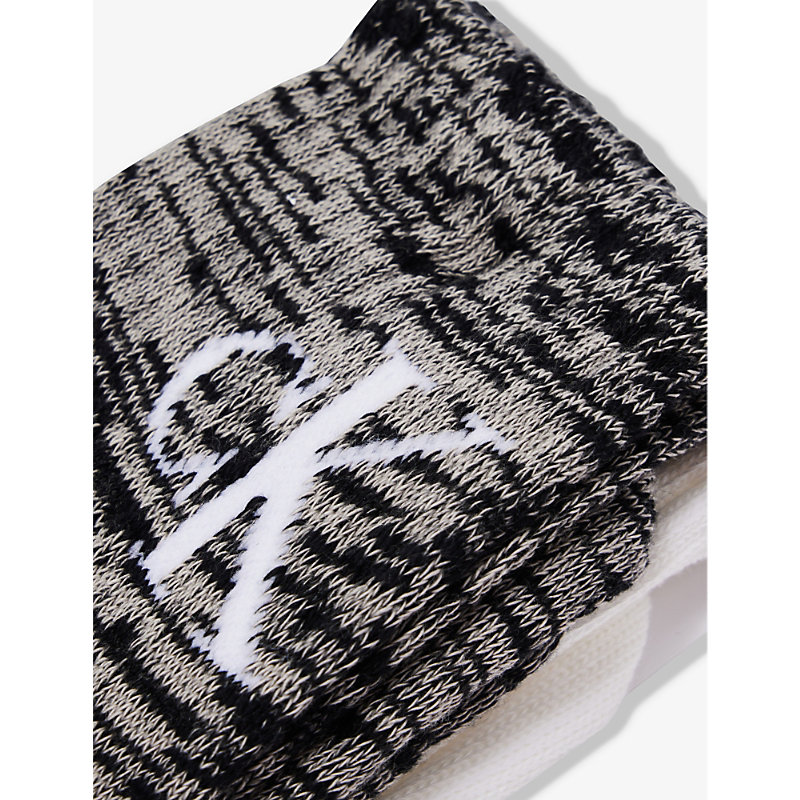 Shop Calvin Klein Branded Crew-length Pack Of Two Cotton-blend Socks In Black Combo
