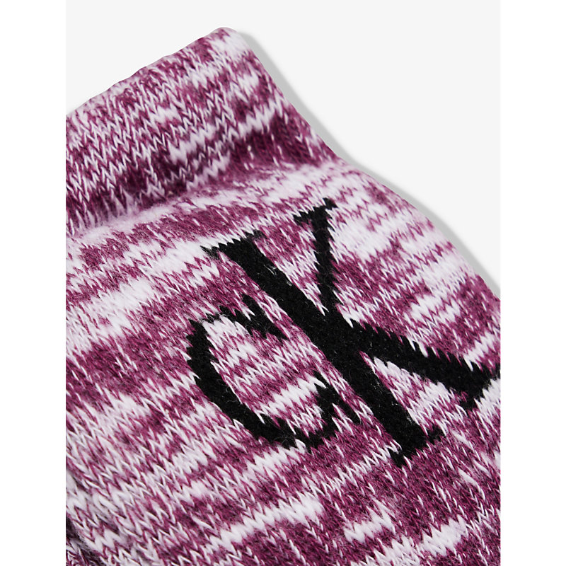 Shop Calvin Klein Branded Crew-length Pack Of Two Cotton-blend Socks In Purple Combo