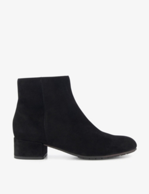 Dune Womens Black-suede Pippie Block-heel Suede Ankle Boots