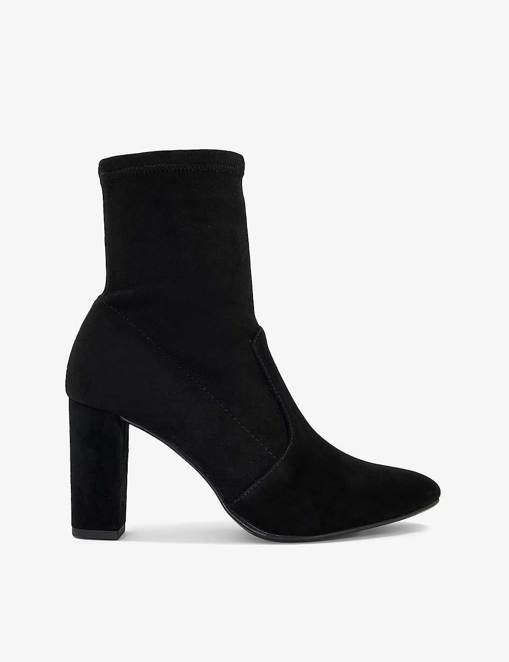Dune Womens Black-suede Mix Optical Panelled Suede Heeled Ankle Boots