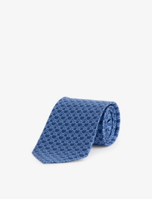 Ferragamo Wide-print Silk Tie In Navy/azzurro
