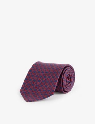 Ferragamo Man Wave Print Silk Tie In Navy/rosso