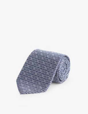 Ferragamo Tampa Jacquard-pattern Wide-blade Silk Tie In Navy/avorio